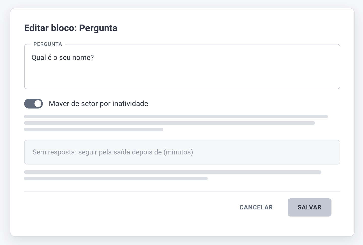 FlowBuilder Formuário Bloco de Pergunta