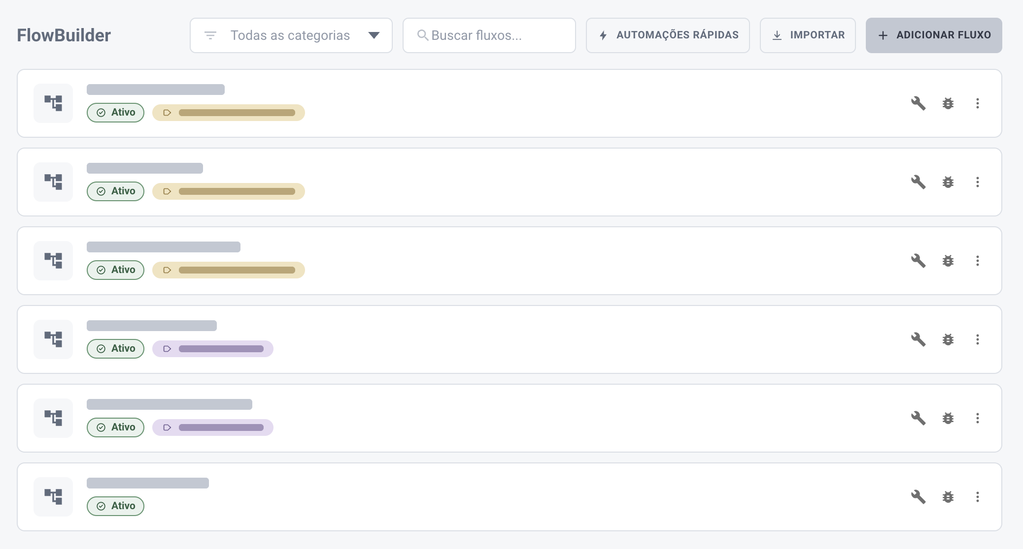 Visão Geral da Tela de escolha de fluxos do FlowBuilder