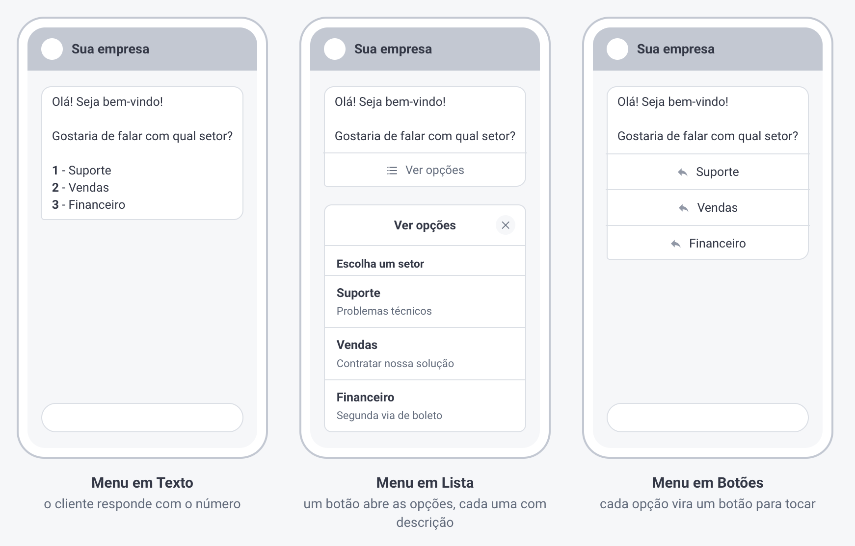 Tipos de Menus no FlowBuilder